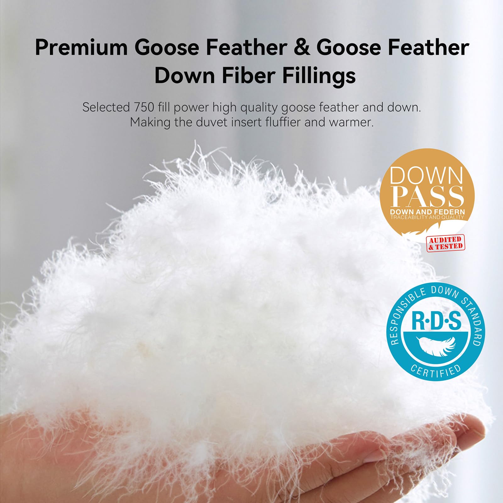 Goose Feather Down Fiber Comforter King Size, Ultra Soft Medium Warm Duvet Insert, All Season Luxury Hotel Bedding Comforters with Corner Tabs(White,106x90)