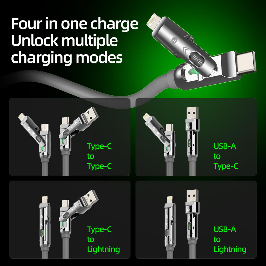 240W 4-in-1 Fast Charging Cable, Black, 3.3FT