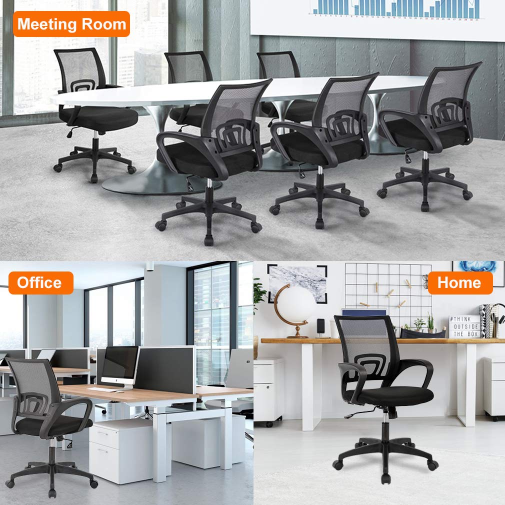 BestOffice Home Office Chair Ergonomic Desk Chair Mesh Computer Chair with Lumbar Support Armrest Executive Rolling Swivel Adjustable Mid Back Task Chair for Women Adults, Black (Black)