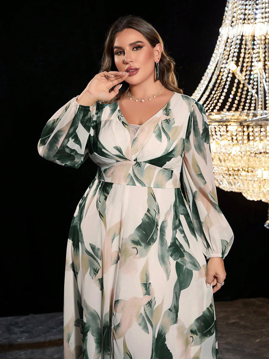 Spring Summer 2024 Plus Size Womens Dresses V Neck Casual Elegant Long Sleeve Floral Print Maxi Dress