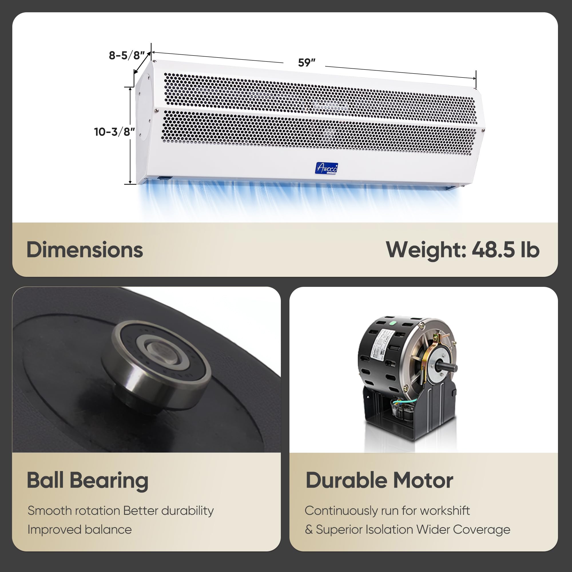 Awoco 24” Super Power 2 Speeds 800 CFM Commercial Indoor Air Curtain, CE Certified, 120V Unheated - Door Switch Included
