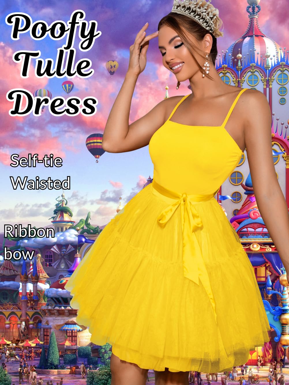 Kaei&Shi Poofy Short Tulle Dress,Spaghetti Strap Semi Formal Dresses for Women,Elegant Birthday Outfit Homecoming Cocktail
