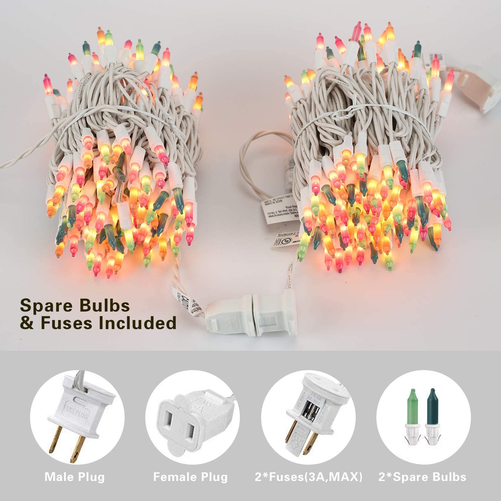 Brizled Christmas Lights, 600 Count 139.2ft Incandescent Mini Lights, Connectable 120V UL Certified for Xmas Wedding Bedroom Porch Decor, White Wire, Warm White