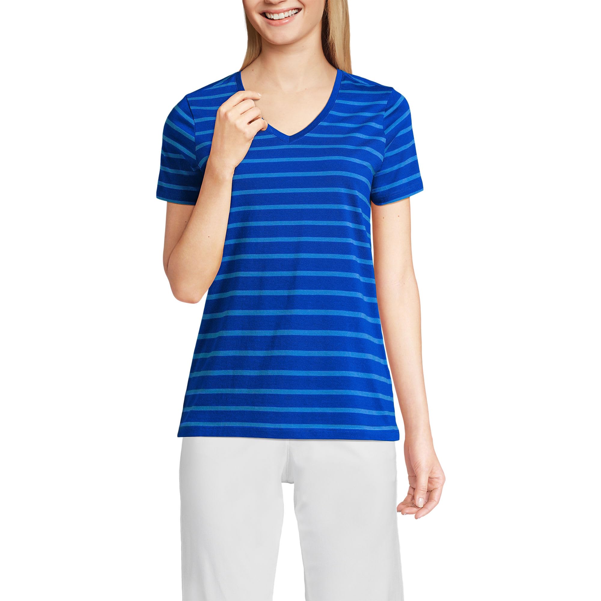 Lands' End Women's Relaxed American-Grown Supima Cotton V-Neck T-Shirt