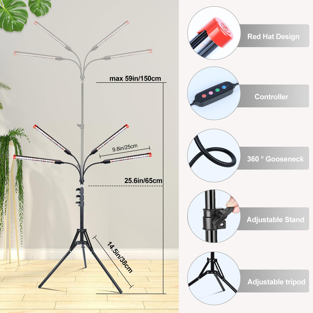 FECiDA Gamechanger 2026 36 Watt Power Draw, NO Need Adapter, 4Head Strong Clip Grow Lights for Indoor Plants with 4/8/12/16/20H Timer, LED Plant Growing Lamps for Houseplants, Bonsai, Seed Starting