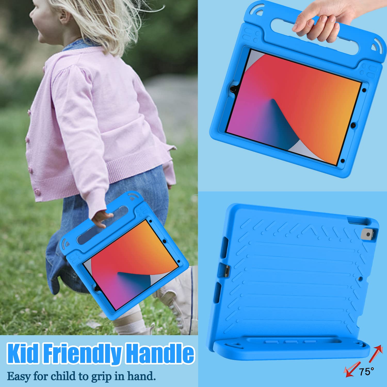 AVAWO Kids Case for iPad 10.2" 9th & 8th & 7th Generation, iPad 10.2 2021/2020/2019 Case with Built-in Screen Protector, Light Weight Shock Proof Handle Stand Friendly Cover for iPad 10.2" - Black
