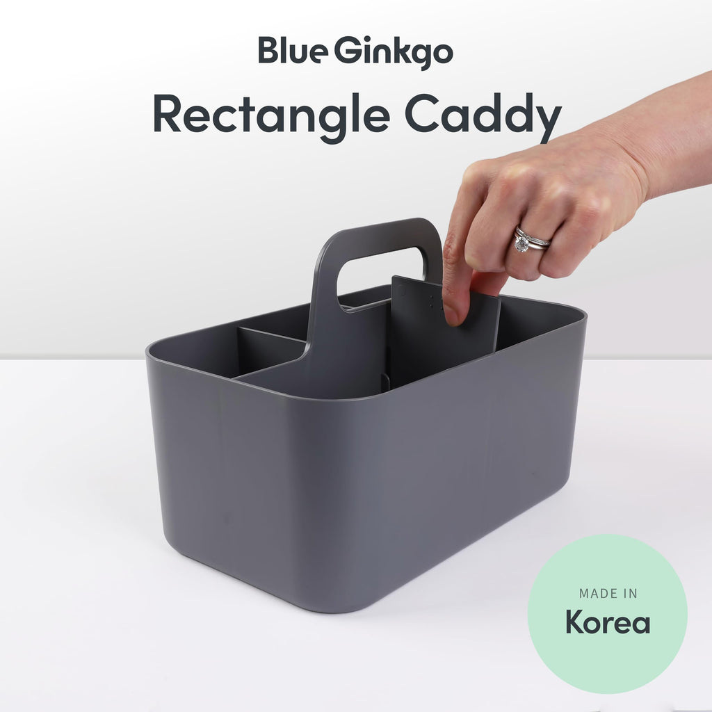 BLUE GINKGO Stackable Organizer Caddy – Korean-Made Portable Tote for Bathroom, Office, Crafts, or School Supplies (Long Rectangle, Blue)