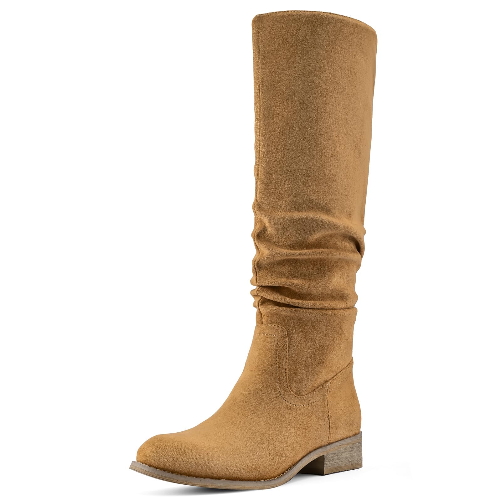 Shoe'N Tale Women's Knee High Boots Flat Low Heel Slouch Pointed Toe Winter Shoes with Side Zipper