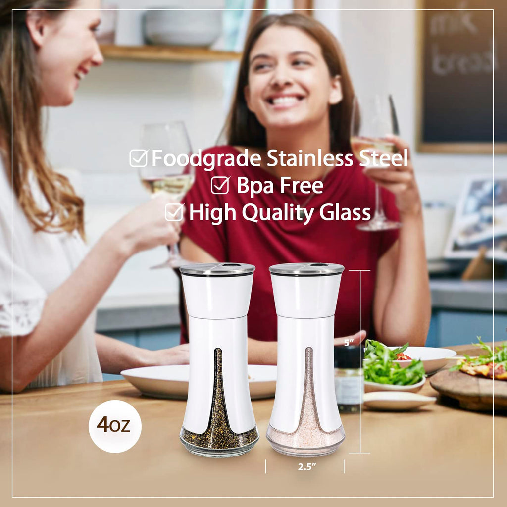 Black Salt and Pepper Shakers by Aelga, Salt Shaker with Adjustable Pour Holes, Black Kitchen Accessories, Decor for Kitchen,Restaurants,Camp,BBQ