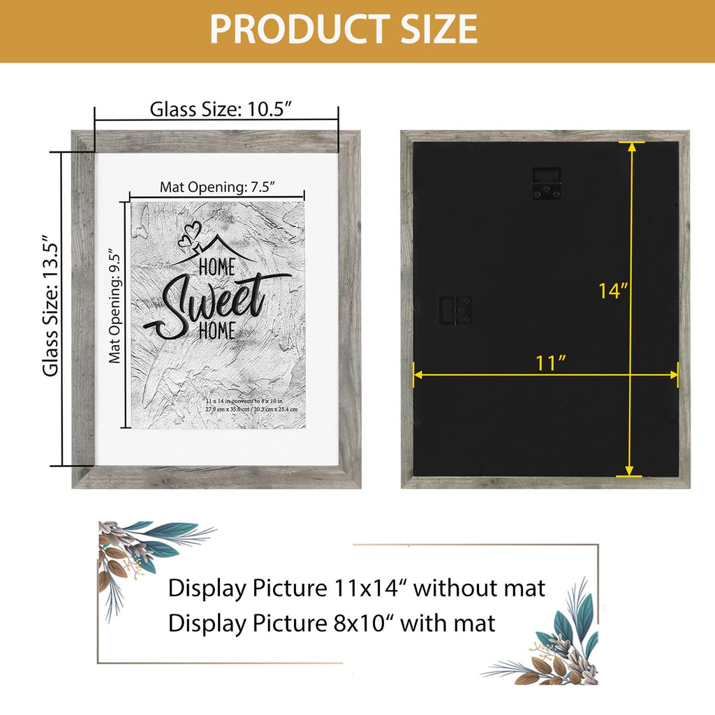 Califortree Black 11x14 Picture Frame - Display Photos 8x10 with Mat or 11x14 Without Mat - HD Glass Inside, Set of 2