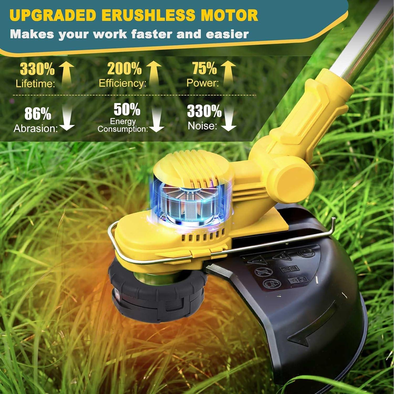 Cordless Weed Wacker for Dewalt 20V MAX Battery, 4-in-1 Electric Weed Eater, String Trimmer with 5 Blades, for Lawn, Yard and Bush Trimming (No Battery) (Yellow)