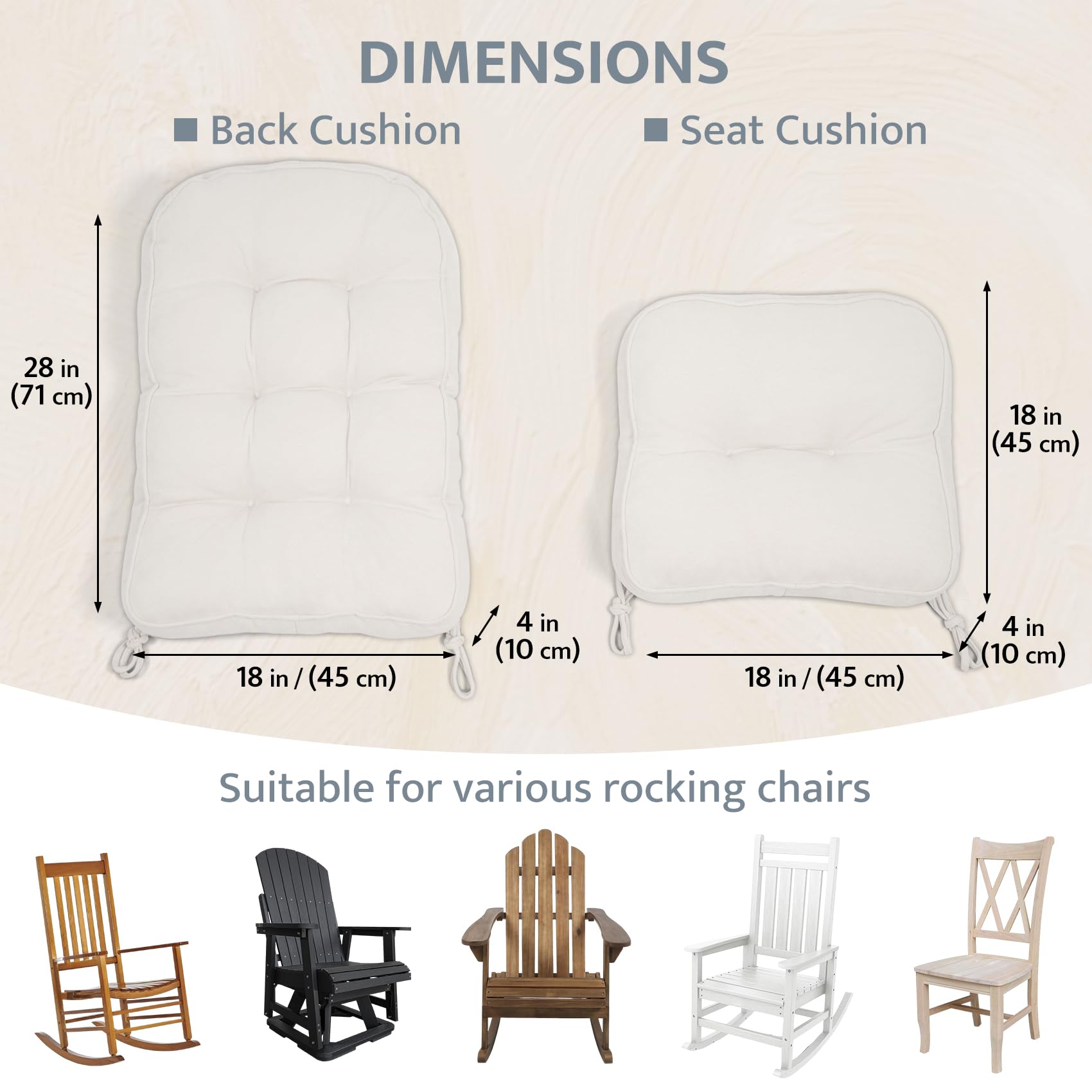 mudilun Rocking Chair Cushion - Non-Slip Tufted 4-Inch Thickened Rocking Chair Cushions with Ties Indoor/Outdoor Wooden Rocking Chair Pad for Living Rooms, Bedrooms, and Balconies