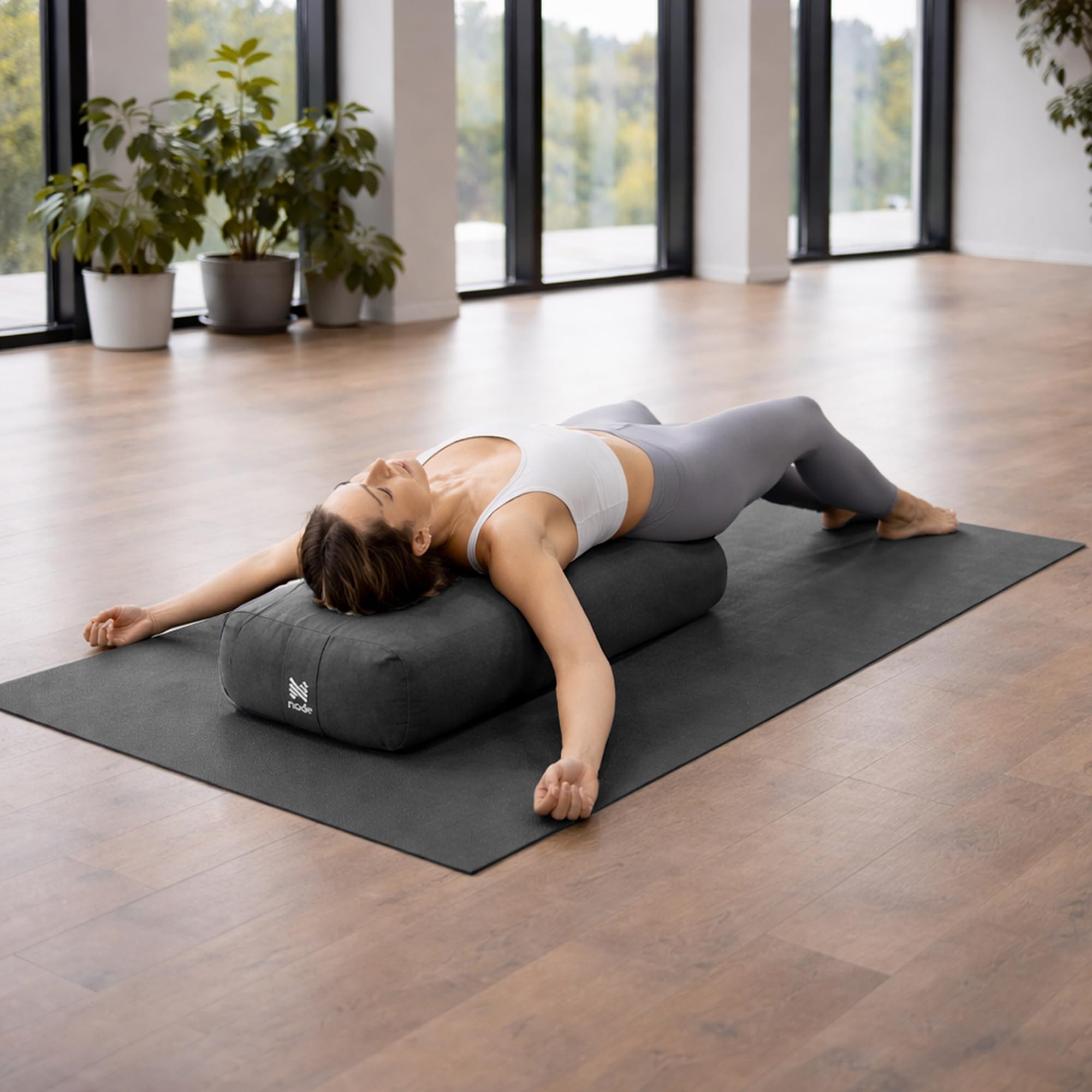 Yoga Meditation Cushion, 25" x 12" Rectangular Bolster with Organic Cotton Cover