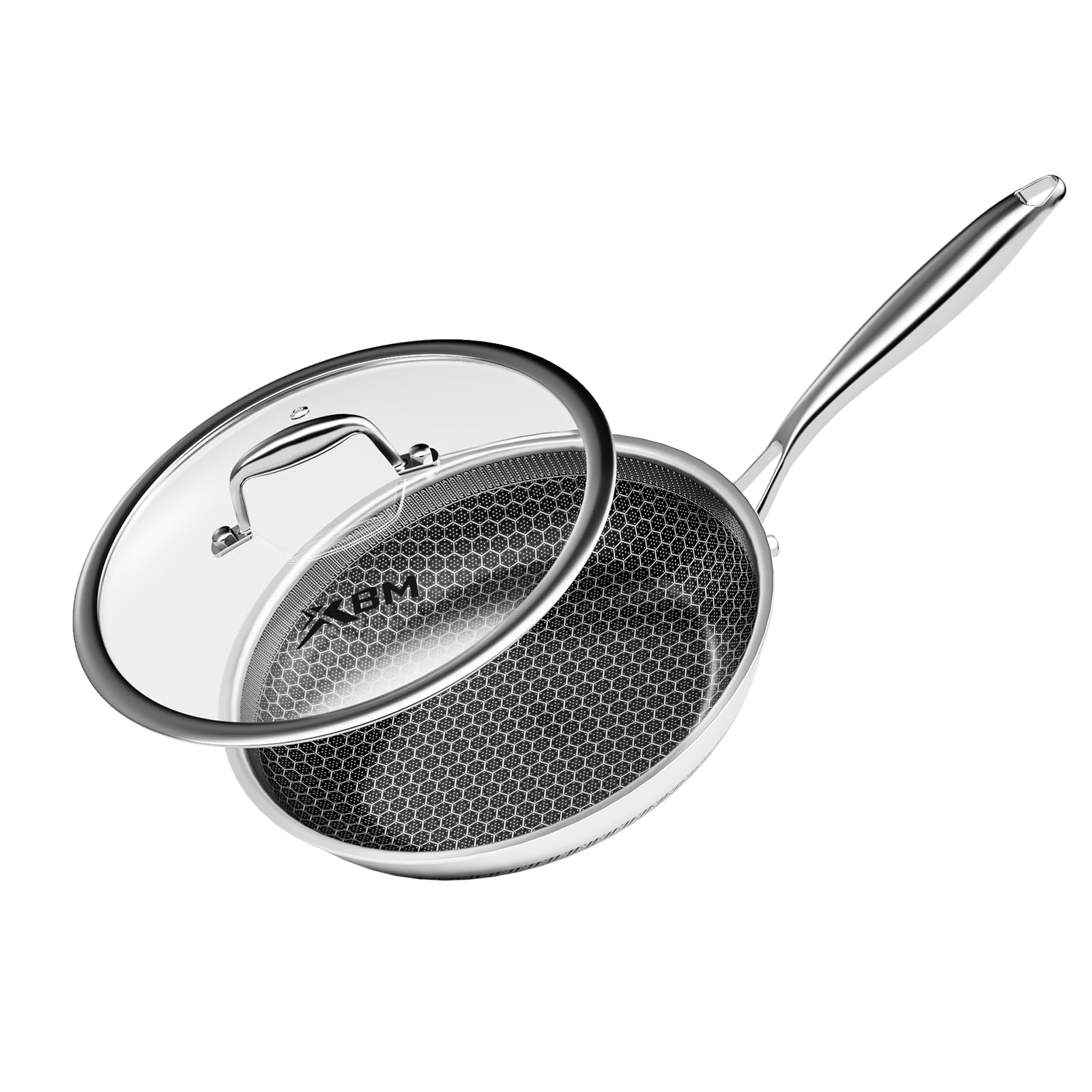 Nonstick Frying Pan with Lid 7-Inch, Durable Stainless Steel Skillet, Induction & Oven Safe 500°F, PFOA-Free Scratch-Proof, Dishwasher Safe, Stay-Cool Handle, Silver Kitchen Cookware