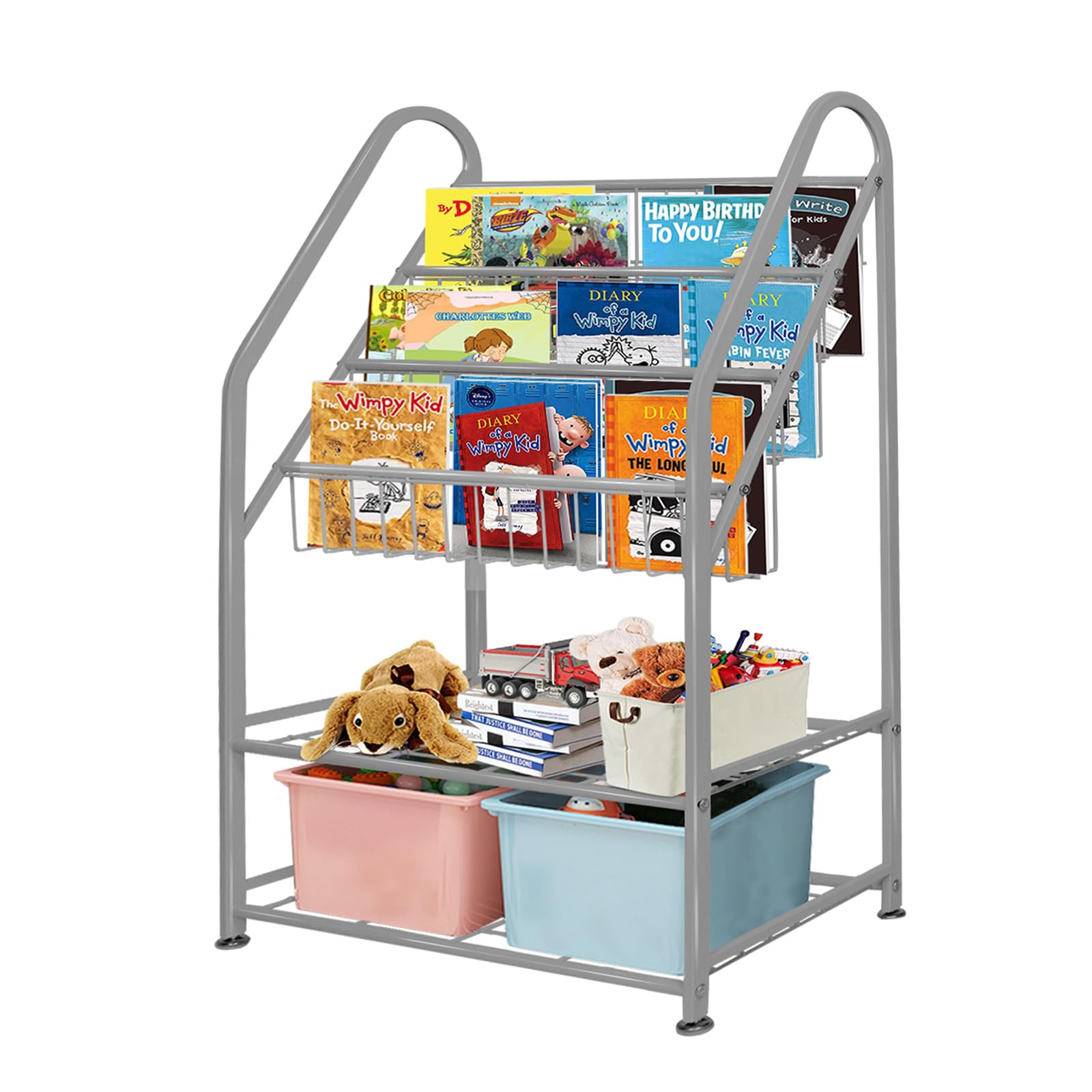 aboxoo Metal Kids Bookshelf Black Large Freestanding for Children Room 32 in Toy Organizer Large Stable Bookcase Bookstore Library Book Unit Storage Kids Bed Living Room