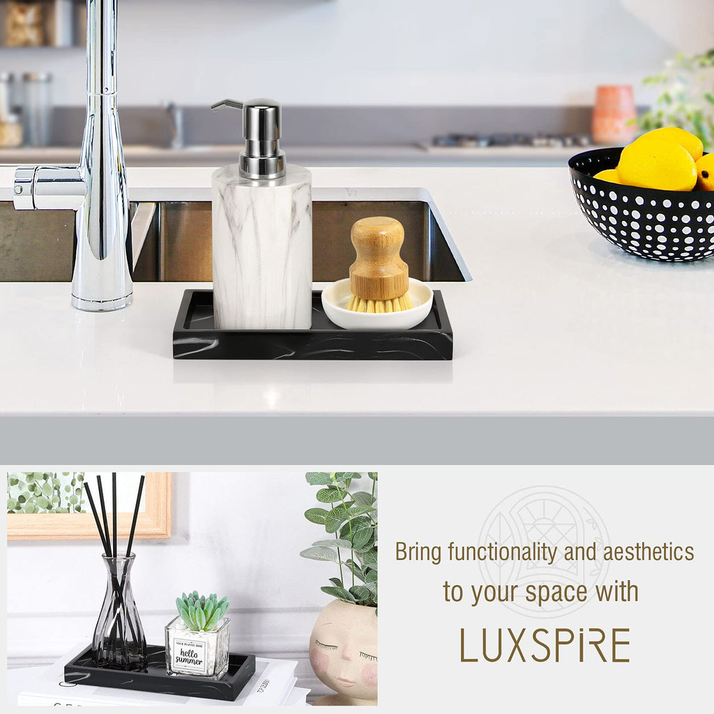 Luxspire Bathroom Vanity Tray, Resin Dresser Jewelry Ring Dish Tank Storage Kitchen Sink Countertop Organizer Plate Holder for Perfume Candles Soap Towel Plant Bathroom Accessories, M, Matte Black