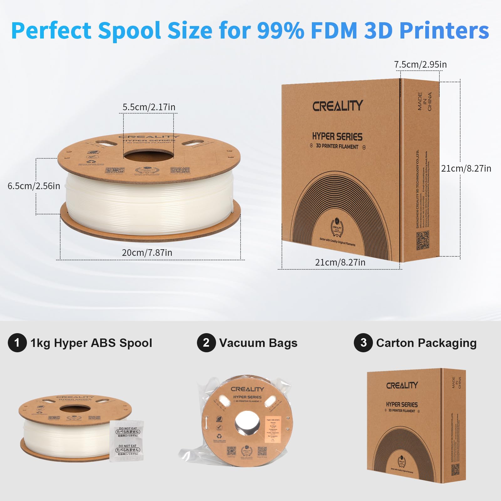 Creality Hyper ABS Filament, Official 3D Printer Filament ABS 1.75mm for Up to 300mm/s High-Speed Printing Convenient Open Printing Material, 1kg(2.2lbs) Spool Fit Most 3D Printer(Black)