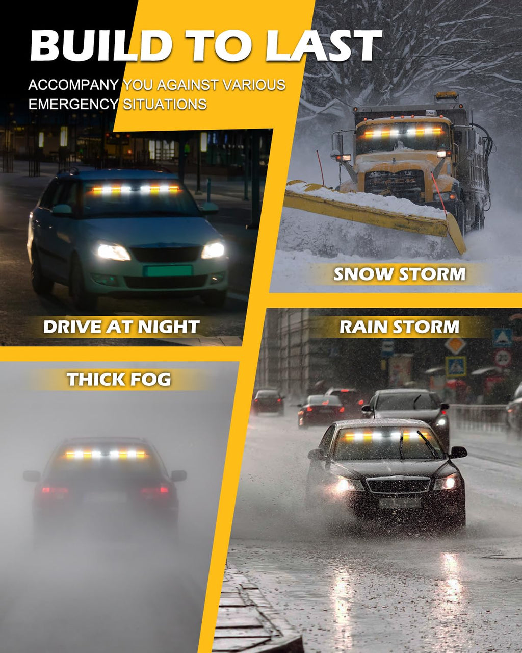 HLauto 604N Emergency Dash Strobe Lights: 2x16.8 inch Amber White Security Light w/Take Down, 48 LED Safety Flashing Warning Hazard Interior Windshield Light Bar for Truck Vehicle