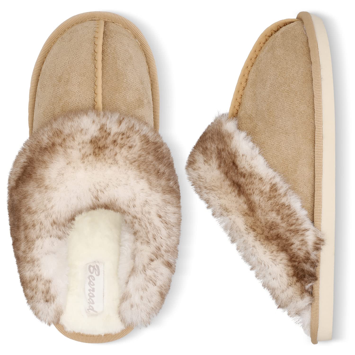 Besroad Winter Fuzzy House Slippers Sandals Plush Faux Fur Fluffy Flats Slippers Warm Slide Shoes for Women
