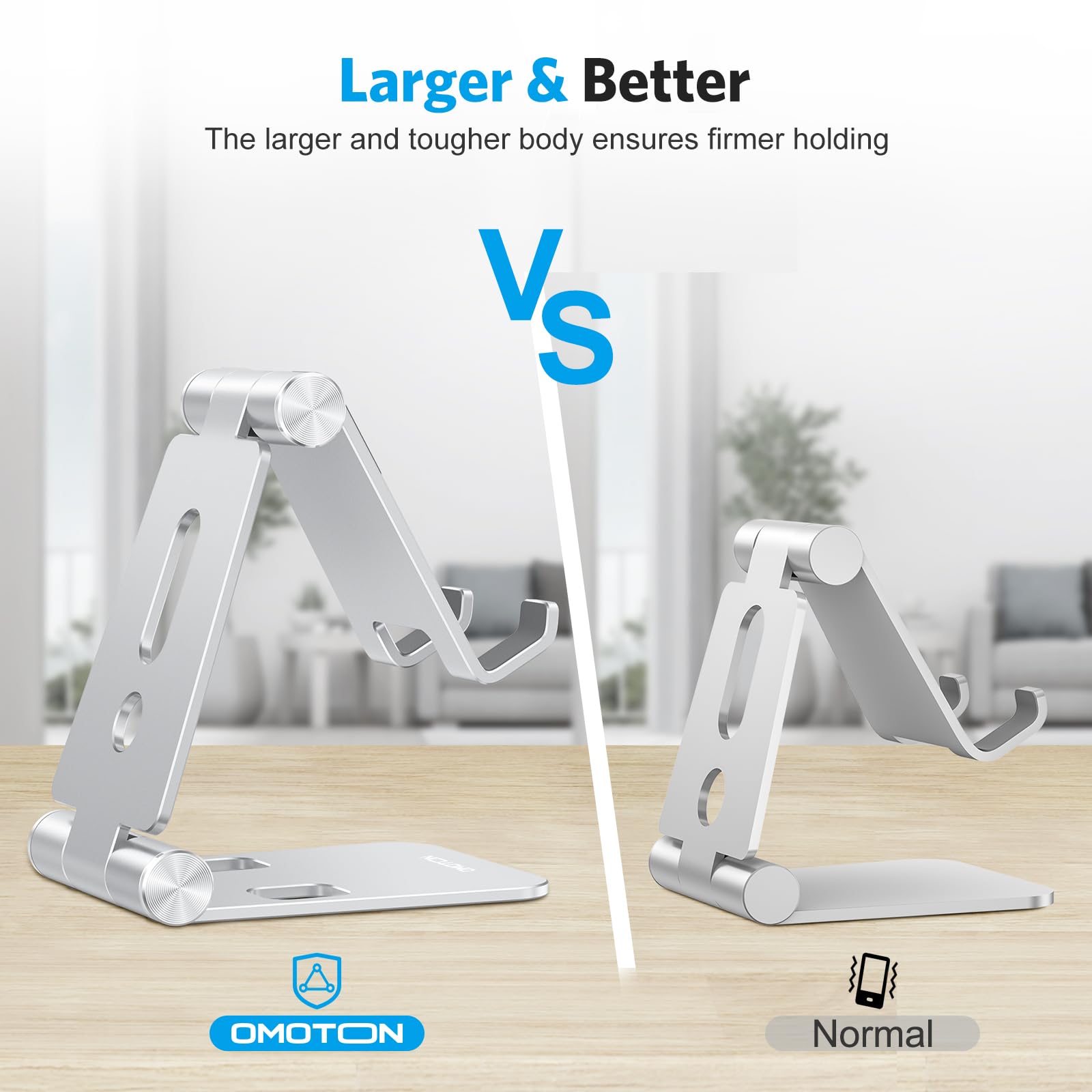 OMOTON Foldable Cell Phone Stand, C4 Portable Aluminum Phone Holder, Adjustable Phone Dock Cradle for iPhone 17/16/15 Pro Max Air, Small Tablets, All Smart Phones for Women Men Gift, Silver