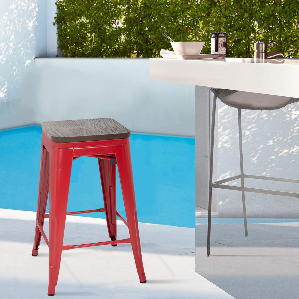 FDW Metal Bar Stools Set of 4 Counter Height Bar Stools 24 Inches Industrial Bar Chairs Patio Stool Stackable Backless Stool Indoor Outdoor Metal Kitchen Stools Bar Chairs (Black, 24")
