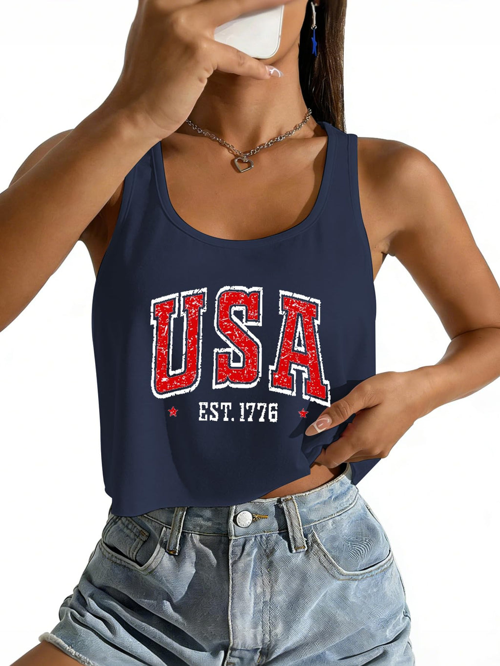 Women's Red White and Blue Shirts Patriotic Tops American Flag Graphic Crop Tops for Teen Girls