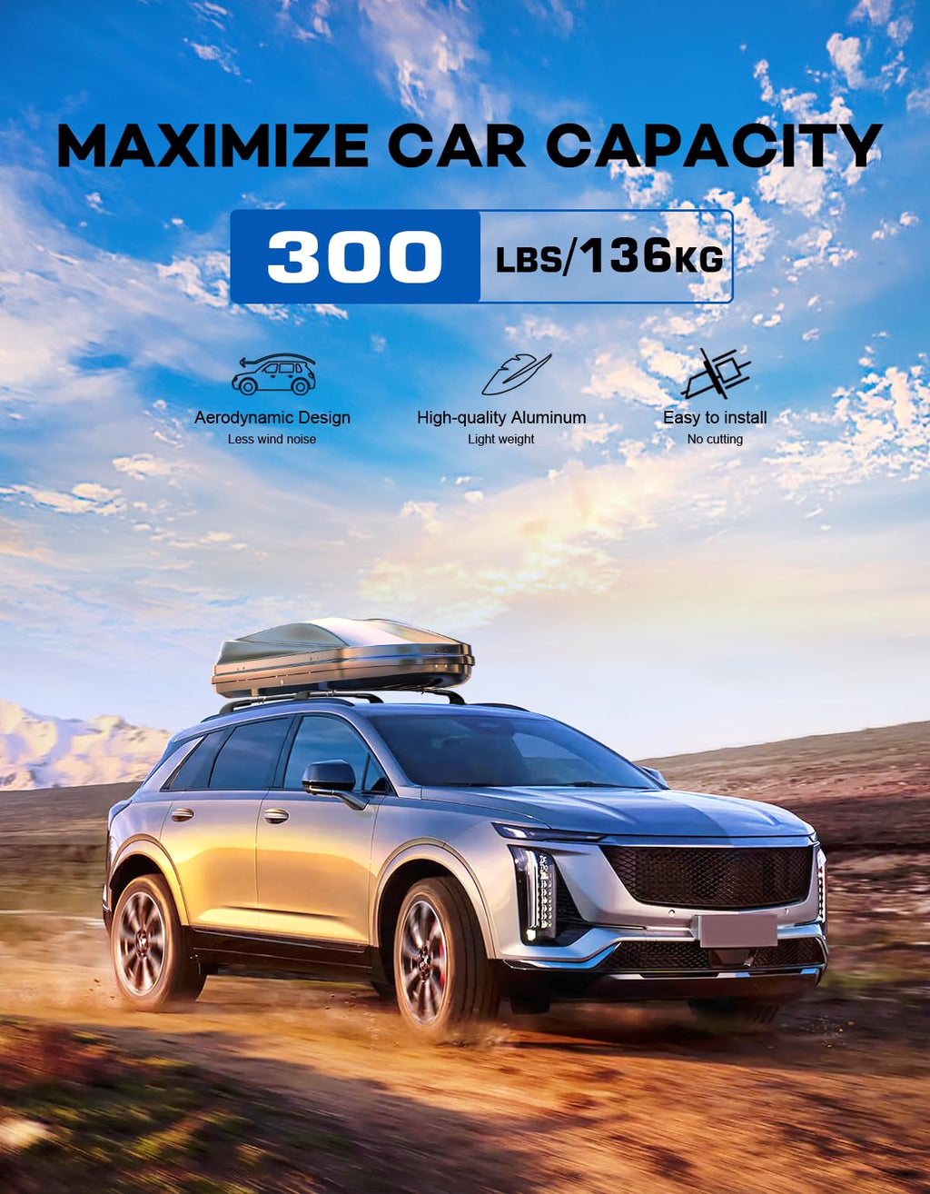 Wonderdriver Roof Rack Cross Bars 300lbs Compatible with Cadillac XT4 2019-2025,Heavy Duty All-Metal Aluminum Roof Rails Crossbars Cargo Canoe Black Rooftop Cargo Carrier Luggage.