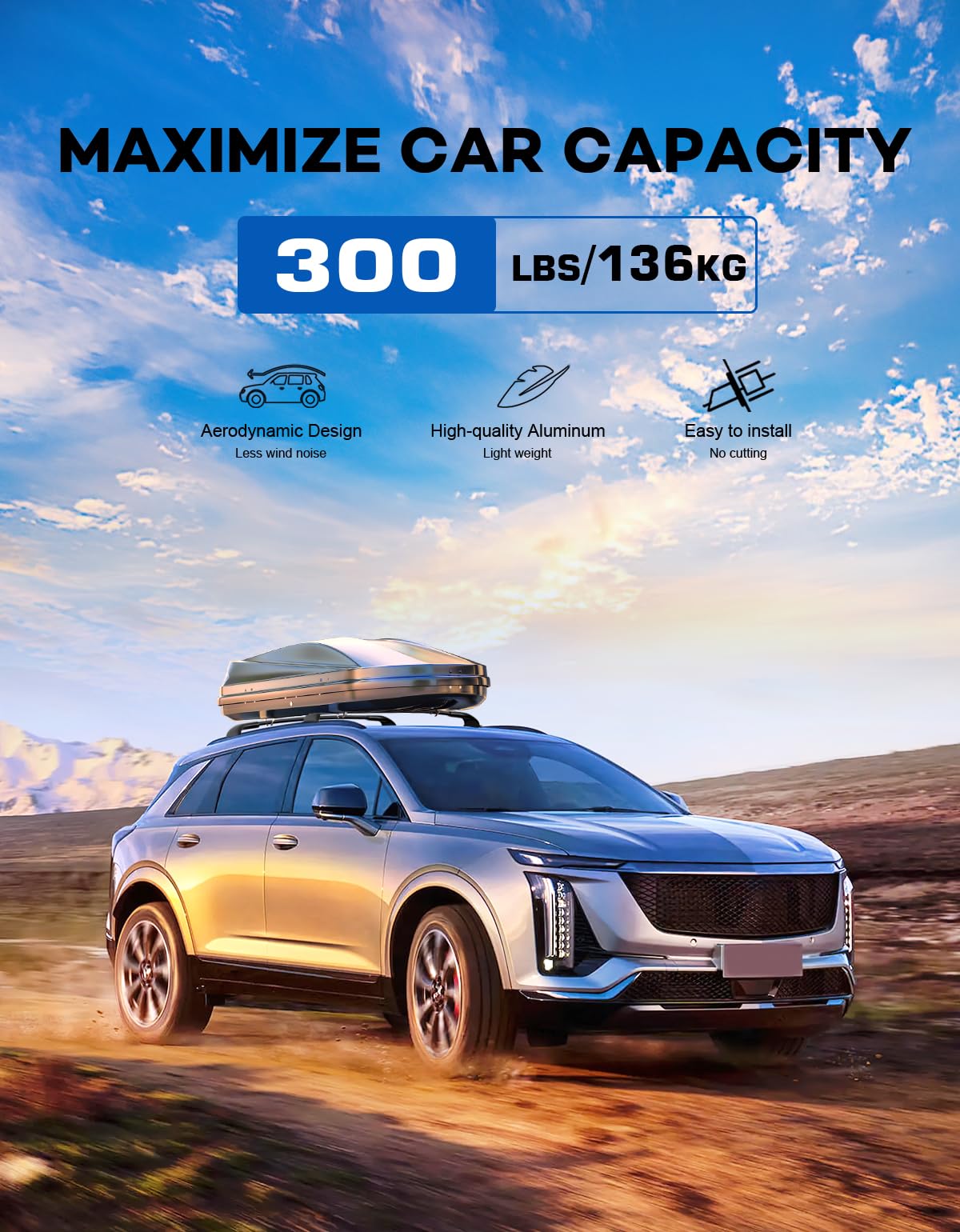 Wonderdriver Roof Rack Cross Bars 300lbs Compatible with Cadillac XT4 2019-2025,Heavy Duty All-Metal Aluminum Roof Rails Crossbars Cargo Canoe Black Rooftop Cargo Carrier Luggage.