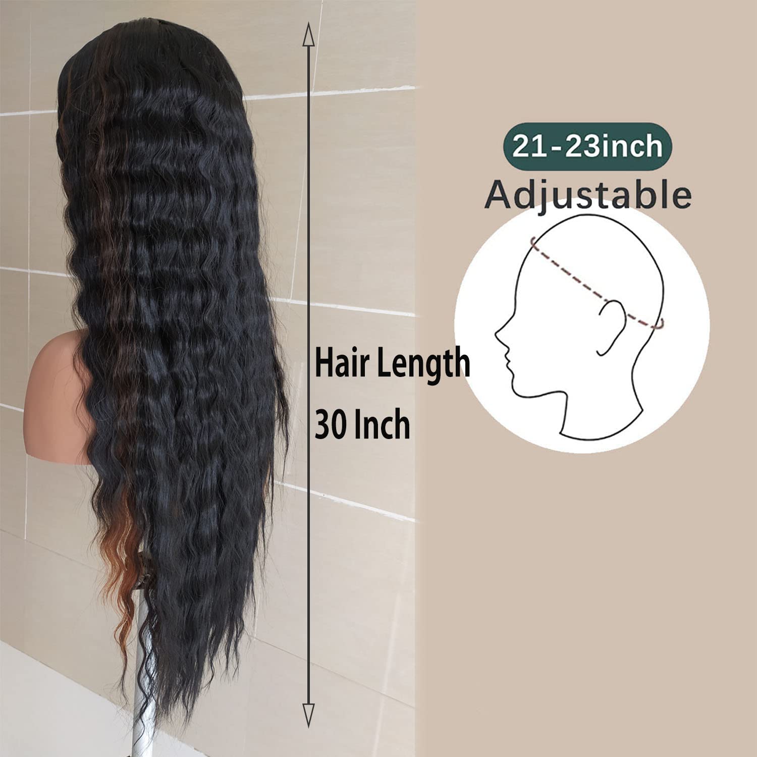 INSTASTYLE 30 Inch Synthetic Curly Wigs for Women Long Black Hair Wig Lace Front 4" Simulated Scalp Natural Loose Deep Wave Crimps Curls Wig As Hair Replacement Wigs 1B