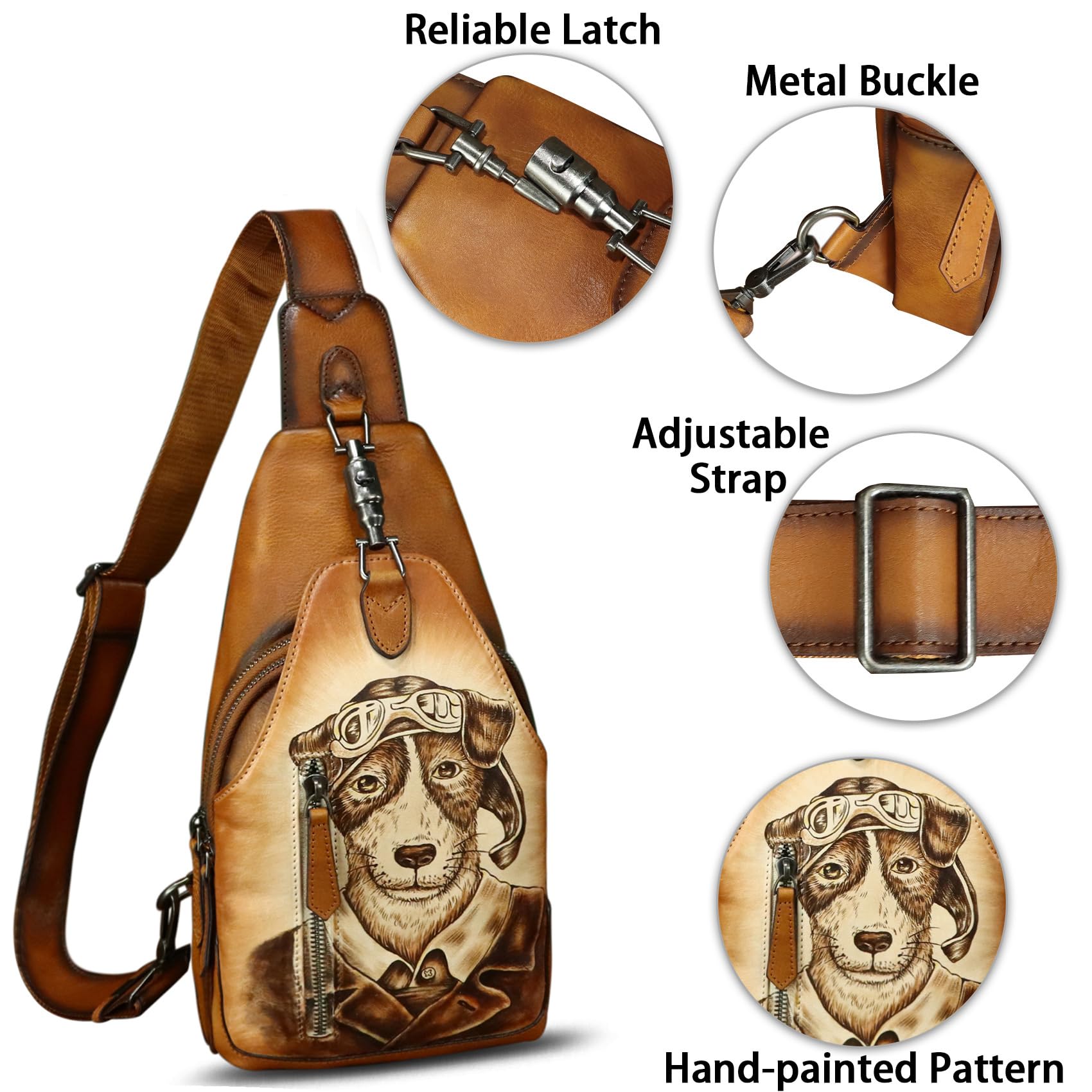 Genuine Leather Sling Bag for Men and Women Real Leather Shoulder Crossbody Bag Chest Bag Sling Backpack Purse