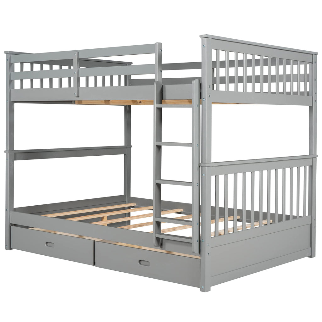 Merax Wood Bunk Bed with Two Drawers,Convertible Wood Bunk Bed with Ladders and Two Storage Drawers,Solid Wood Detachable Bed Frame with Ladders, Twin Over Full Size, Espresso