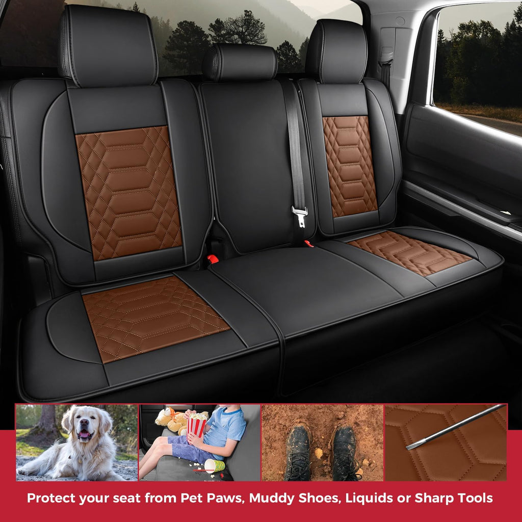 FREESOO Tundra Seat Covers 2007-2013, Fit for Toyota Tundra Crewmax Cab 5 Seats, Custom Truck Seat Covers with Waterproof Faux Leather Black