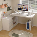 Bobve L Shaped Computer Desk, 47 Inch Home Office Desk with File Drawers & Storage Shelves, Small Corner Computer Desk for Small Space (Black + White)