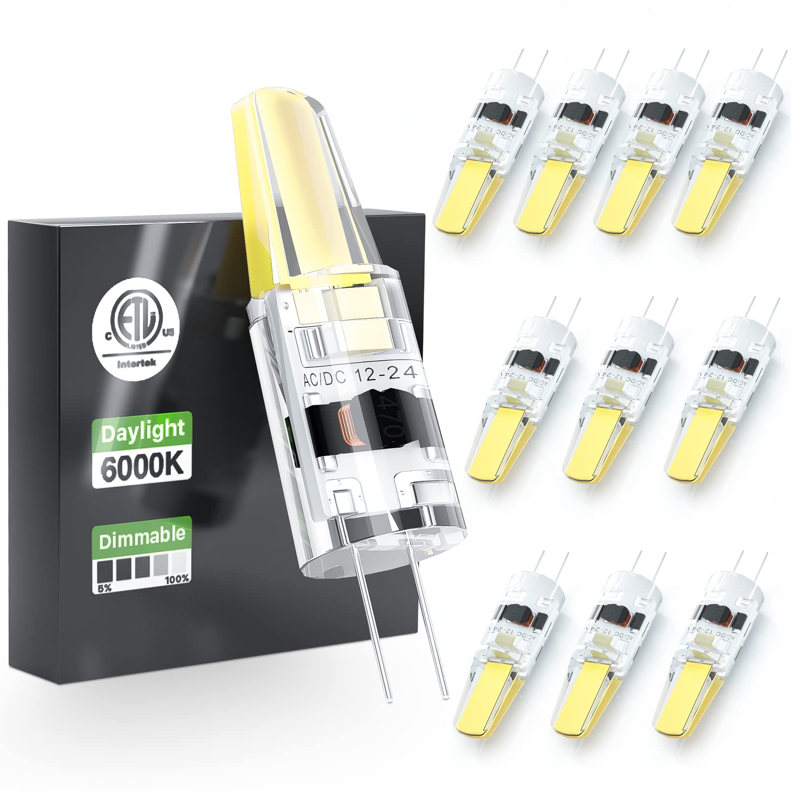 G4 LED Light Bulbs 6000K Day Light Lighting Dimmable, 3W Equivalent to 30W AC DC 12V-24V, Bi-pin LED Bulb Silicone G4 LED Bulbs (10-Pack)