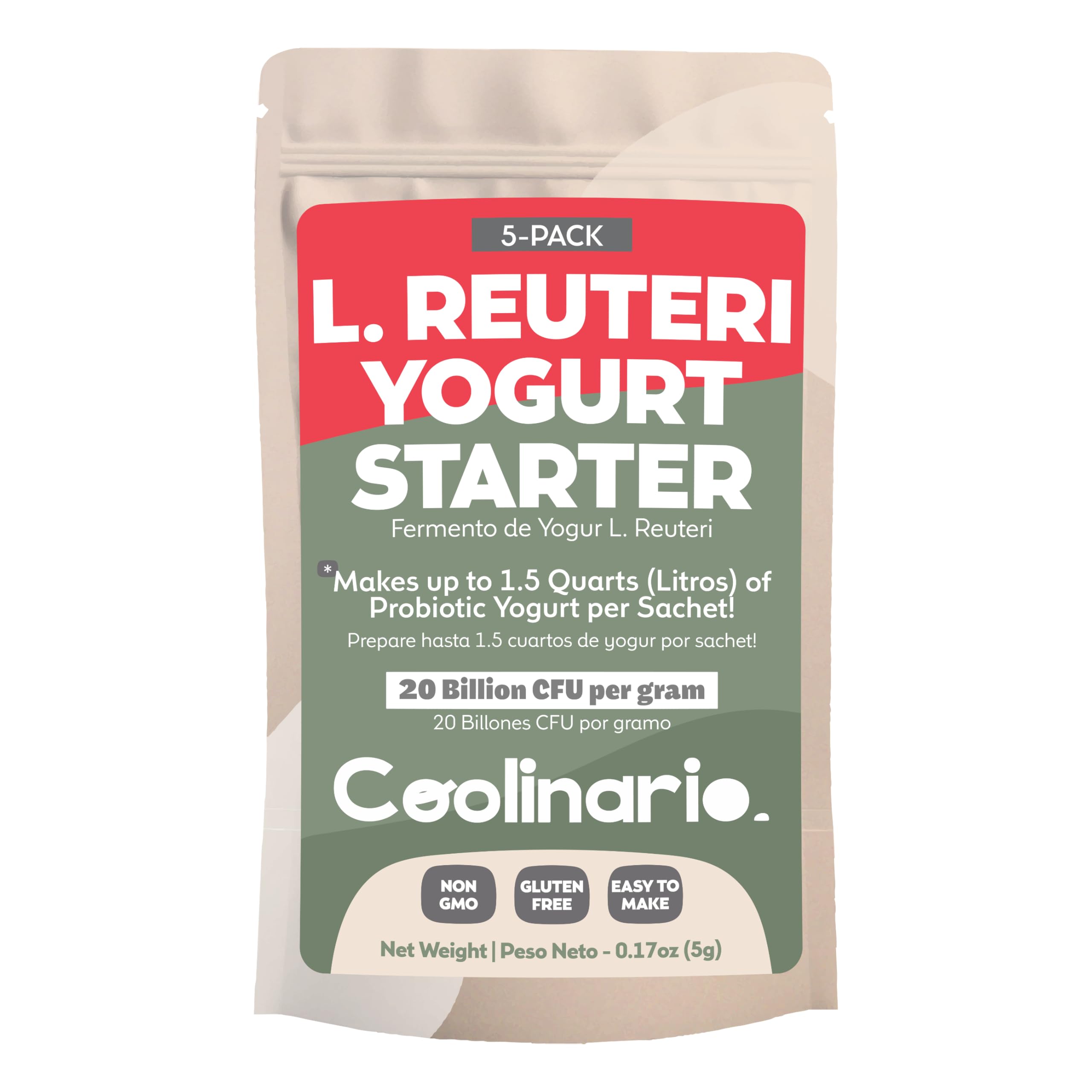 Coolinario L Reuteri Yogurt Starter (10-PK, 1.5g Sachets) Reuteri Probiotic | Yogurt Starter Culture with Lactobacillus Reuteri Probiotics, Non-GMO, No Preservatives, Gluten Free, Creamy & Delicious