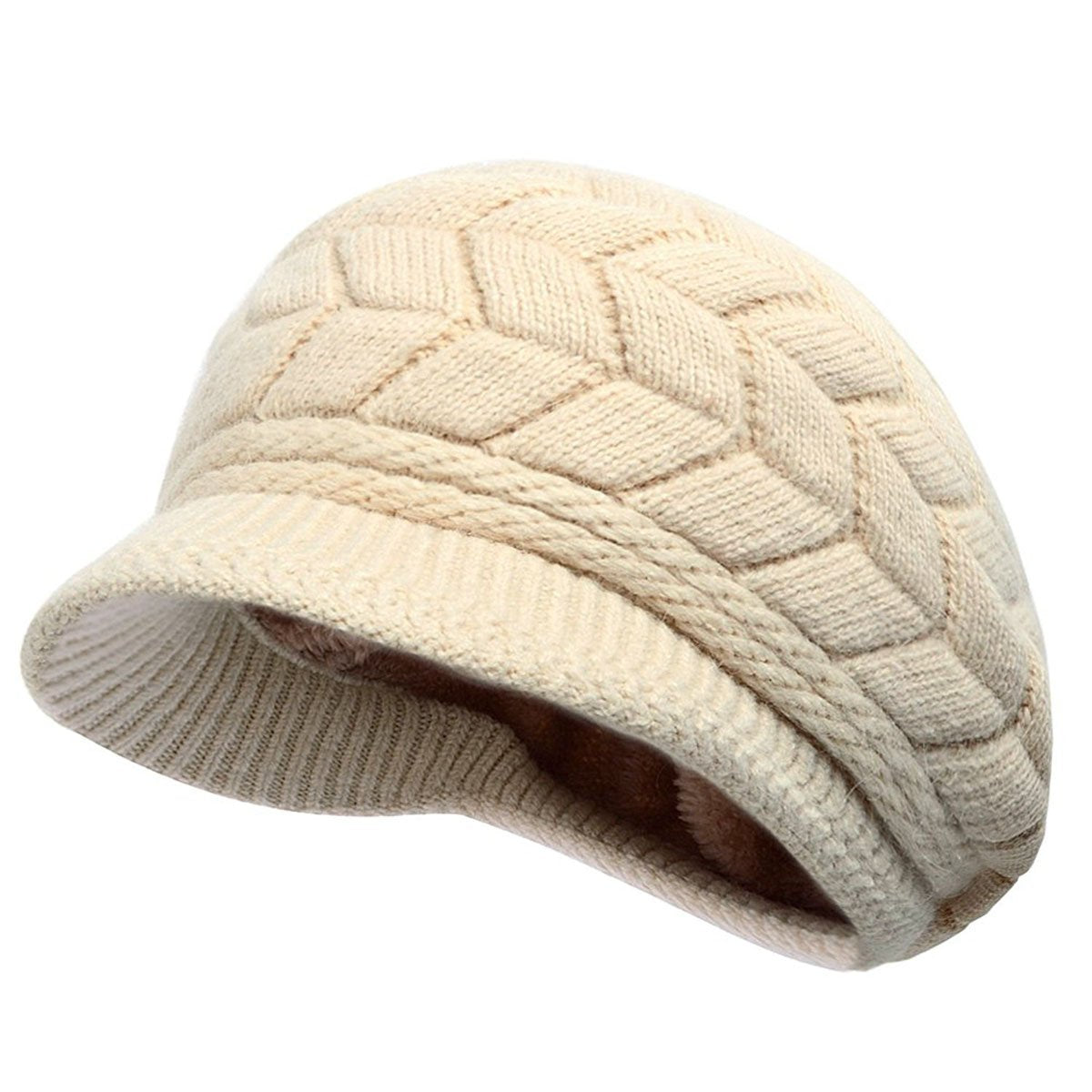 Women Winter Warm Knit Hat Wool Snow Ski Caps with Visor