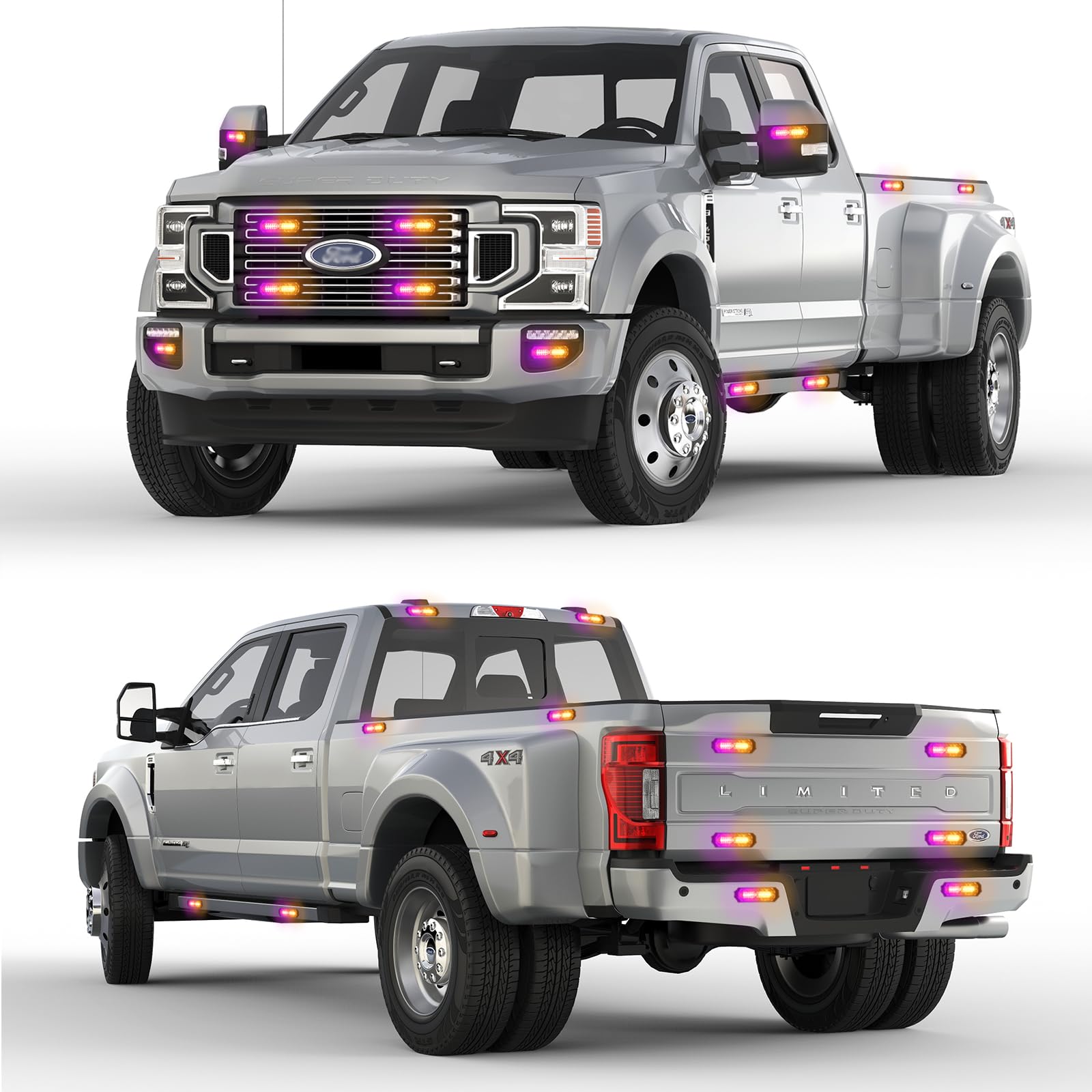 8-Pcs 12 LED Sync Feature Emergency Strobe Grille Lights Ultra Slim Surface Mount Hazard Warning Flashing Light Bar for Firefighter/Construction/Police/Trucks/Vehicles/Car/SUV (Amber/White)