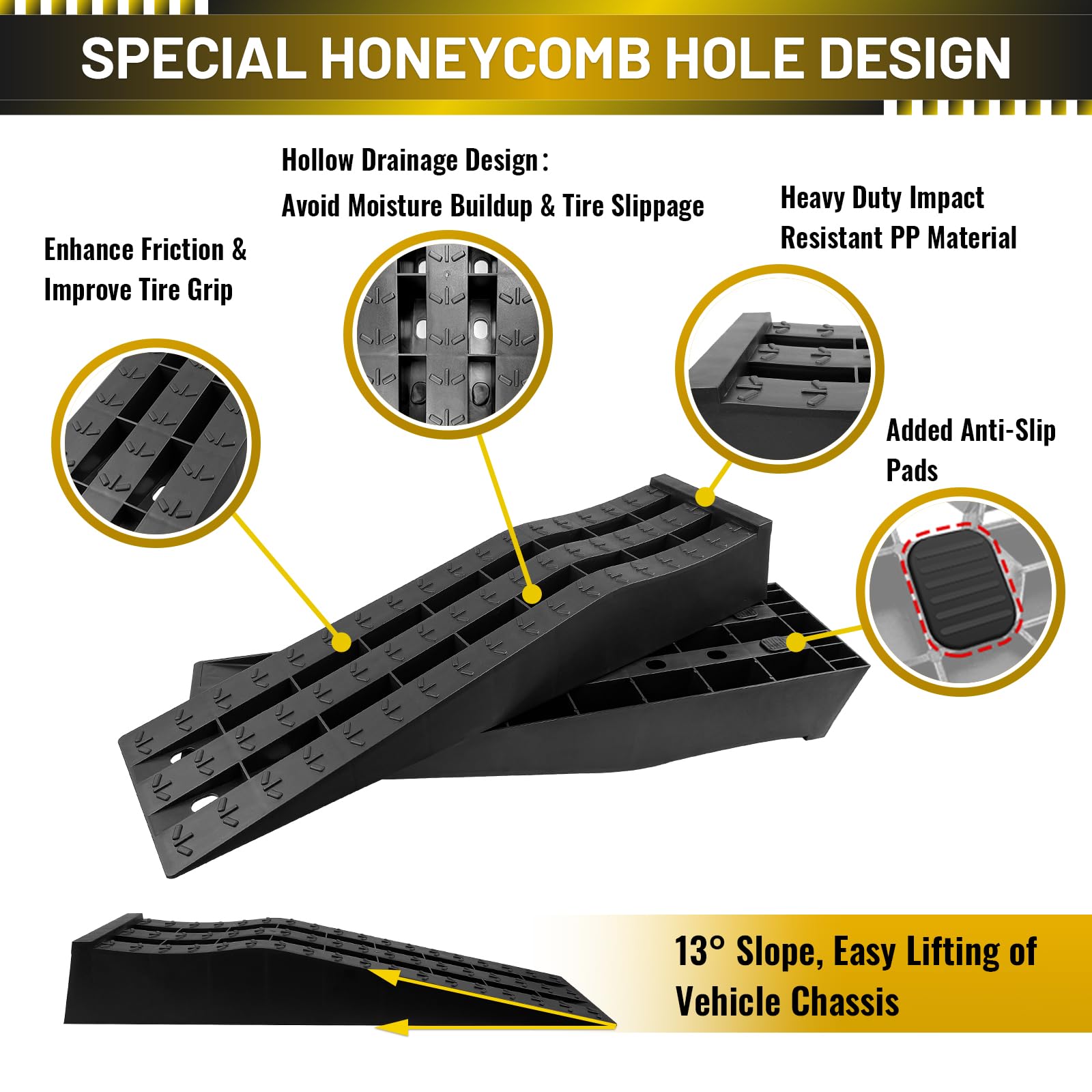 HOXWELL Detachable Low Profile Car Ramps for High Lift and Jack Support, Heavy Duty Car Ramps for Low Cars, Removable Vehicle Ramps for Garage, 15.35''-27.83'' L, 2PCS