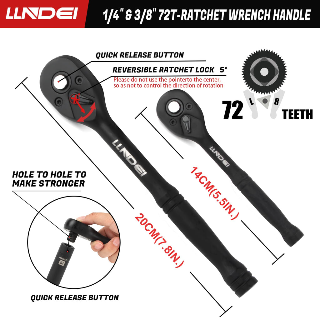 LLNDEI 1/2 inch Drive Deep Impact Socket Set, 37 Piece Standard SAE 3/8" to 1-1/4" | Metric 8 to 24mm, Includes Spark Plug Socket (16, 21mm), CR-MO Universal Joint, Extension Bars and Adapter