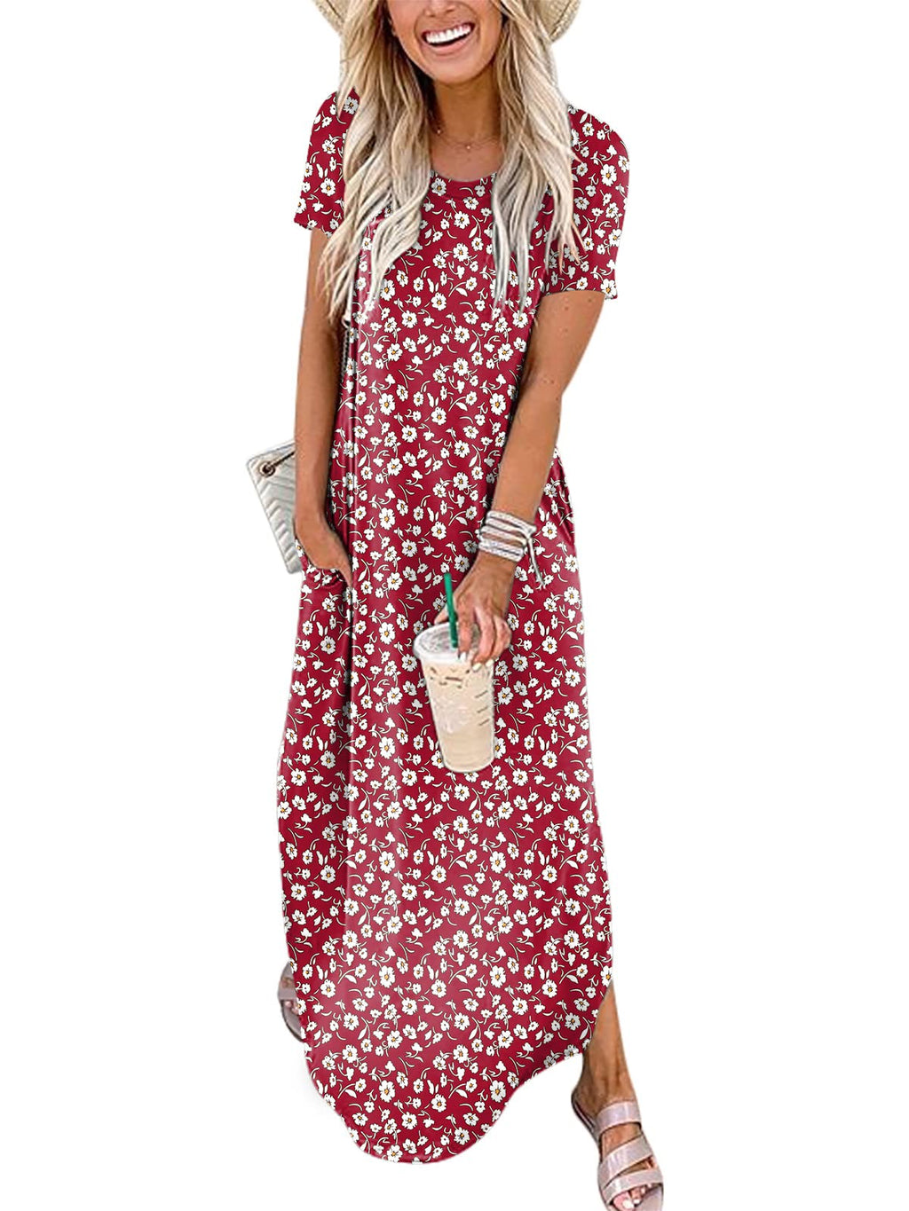 ANRABESS Womens Summer Maxi Dress Short Sleeve Casual Loose Long T Shirt Dresses Split Vacation Beach Sundress Travel Outfits
