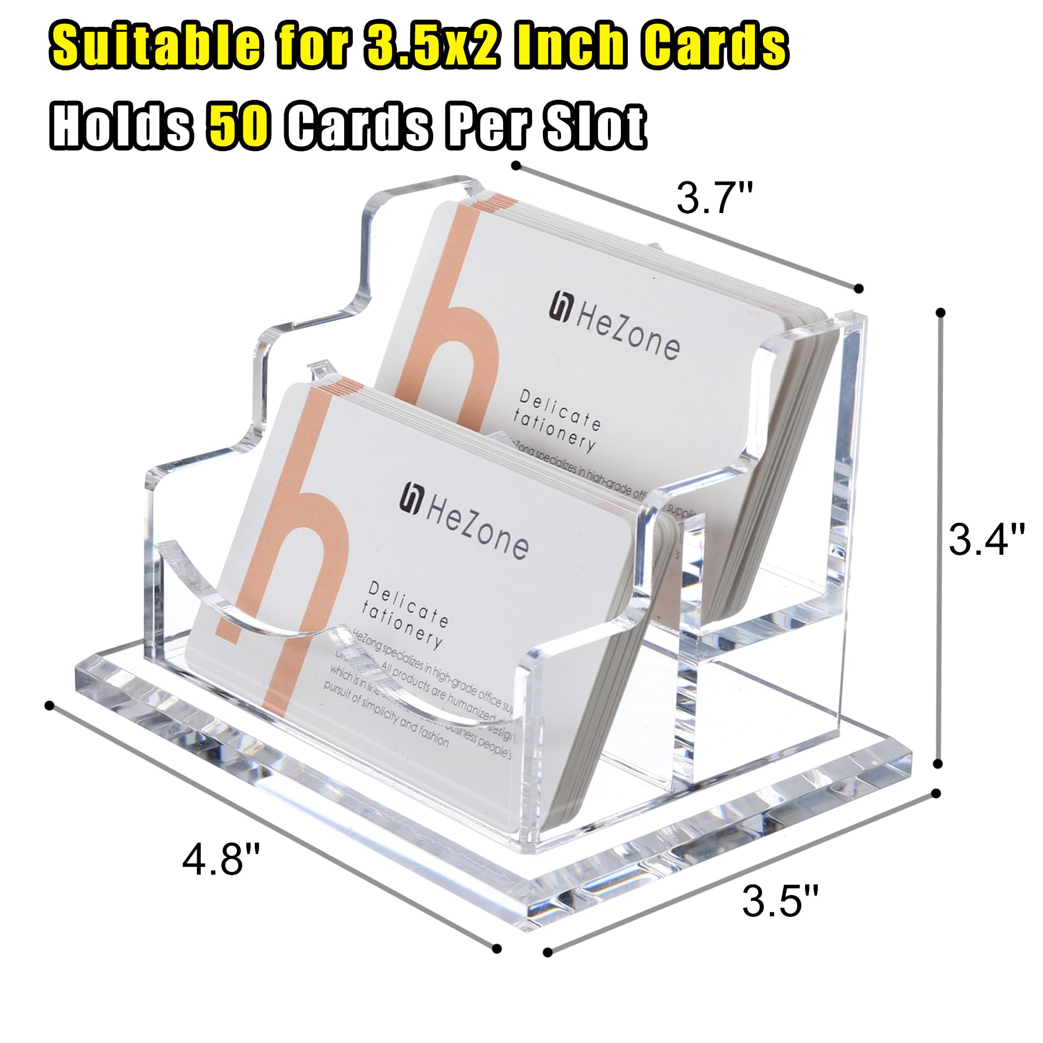 HeZone Business Card Holder for Desk Display, Clear Acrylic Cards Organizer Stand for Men and Women, Business Cards Case Rack 1 Pack, Holds 50 Cards-1 Slot