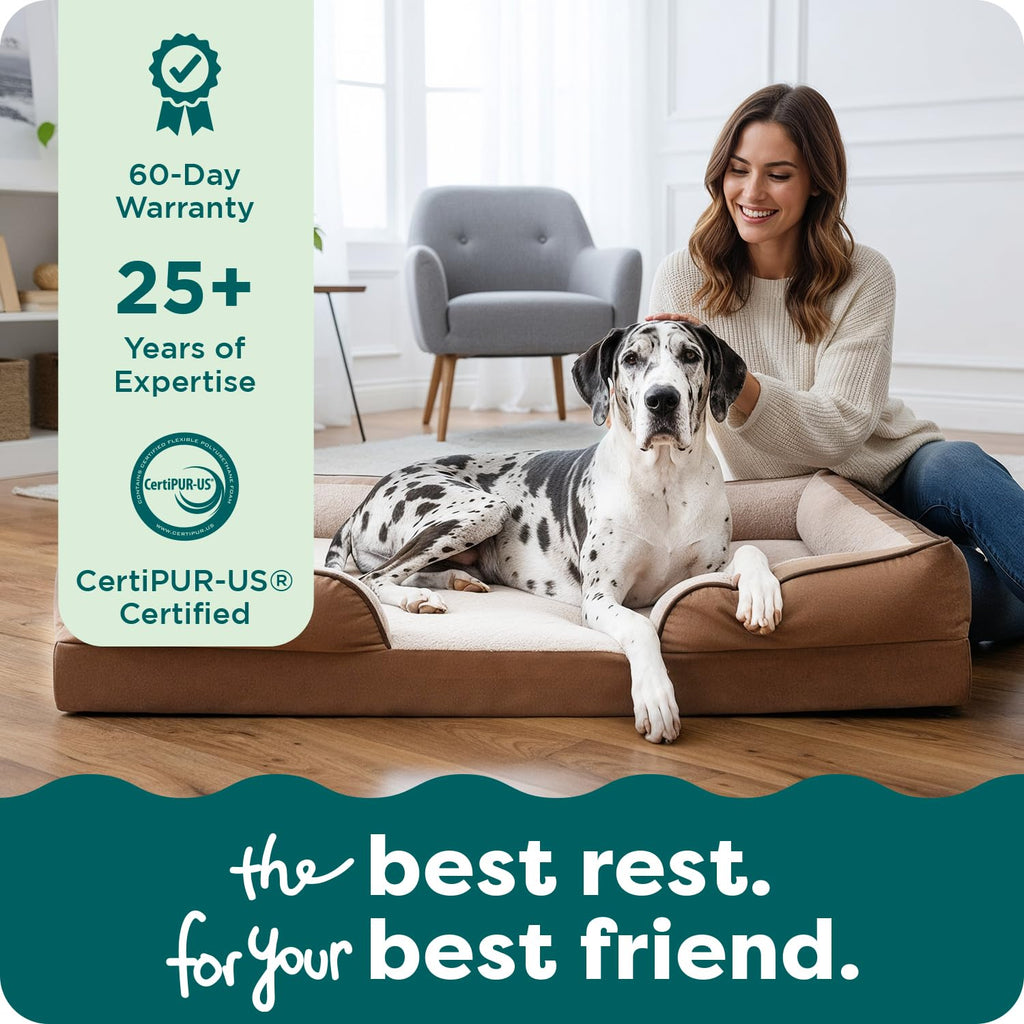Furhaven Cooling Gel Dog Bed for Medium/Small Dogs w/ Removable Bolsters & Washable Cover, For Dogs Up to 35 lbs - Plush & Velvet Waves Perfect Comfort Sofa - Brownstone, Medium