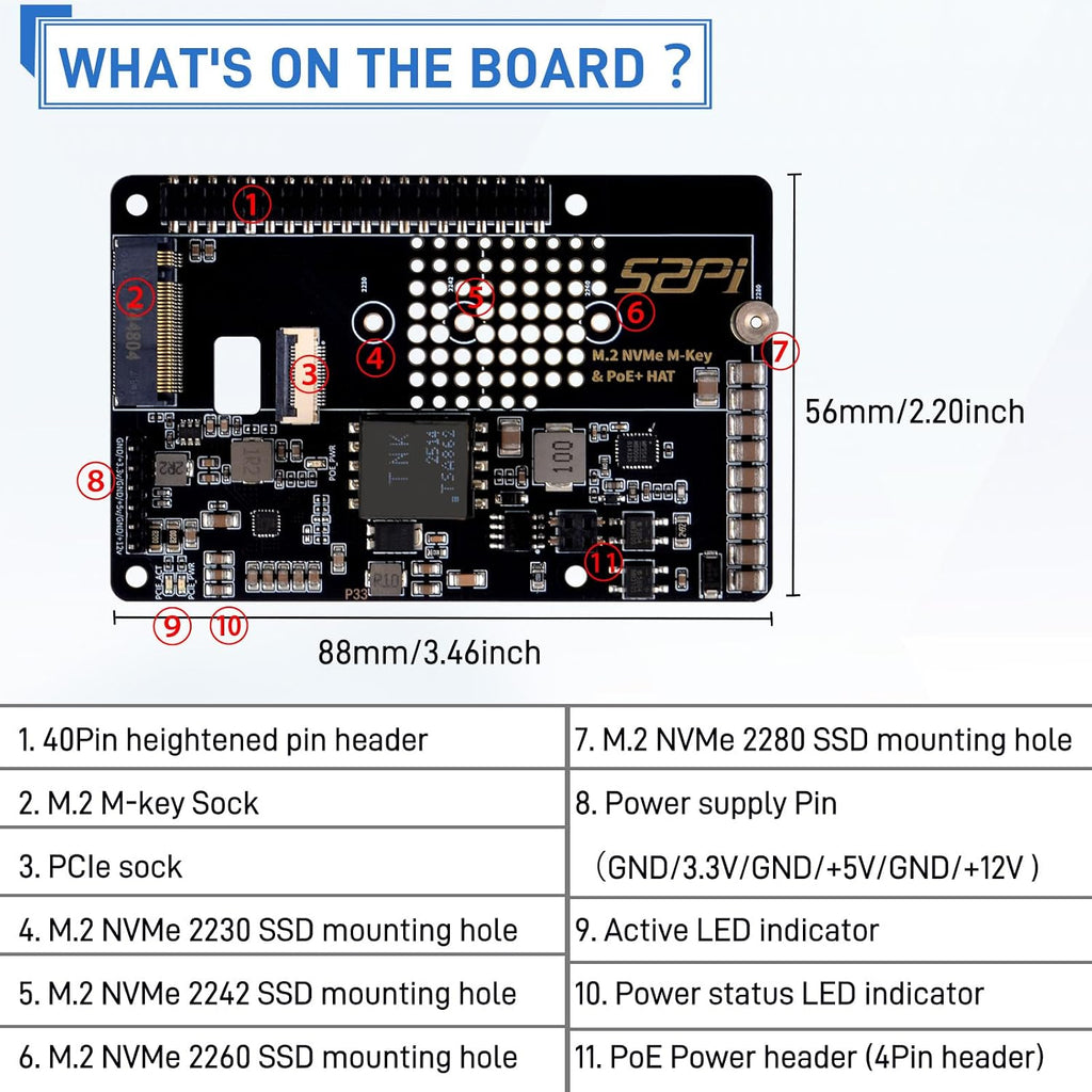 GeeekPi P33 M.2 NVME M-Key PoE+ Hat with Official Pi 5 Active Cooler for Raspberry Pi 5, Support M.2 NVMe SSDs 2230/2242/2260/2280