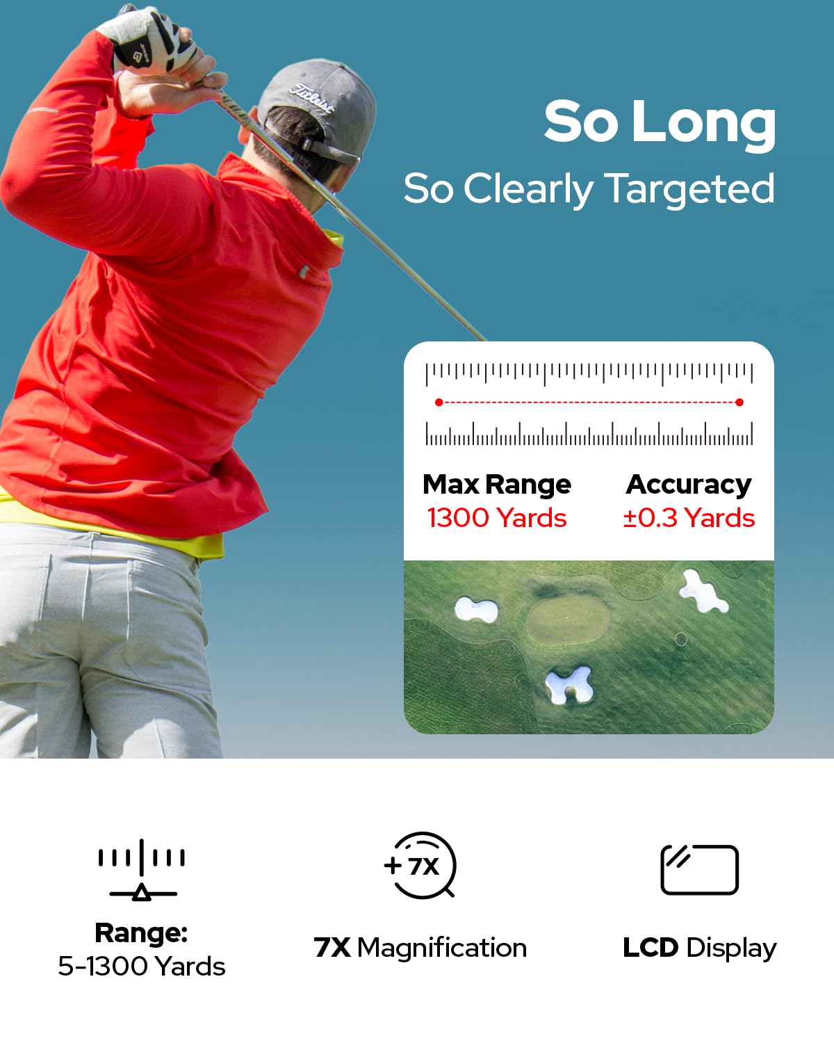 GF2-Golf Rangefinder with Slope and Pin Flagpole Lock Vibration, 1300 Yards Range Finder, External Slope Switch