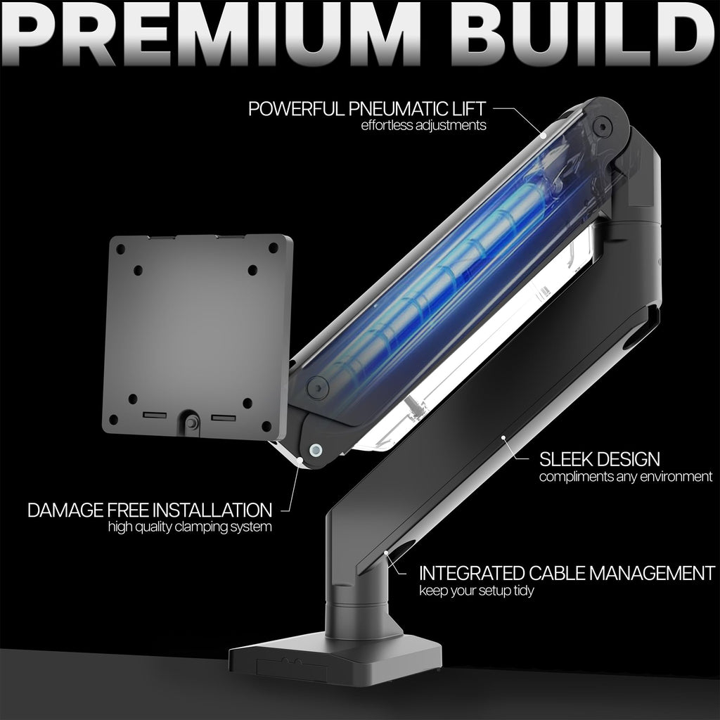VIVO Premium Aluminum Tall Extended Monitor Arm for Ultrawide Monitors up to 49 inches and 33 lbs, Single Desk Mount Stand, Pneumatic Height Adjusting, Max VESA 100x100, Black, STAND-V101GT