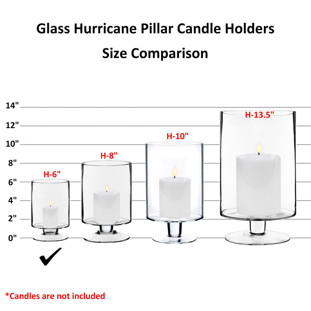 CYS EXCEL Glass Hurricane Pillar Candle Holder (H:6" W:3.75") | Multiple Size Choices Short Stem Candle Centerpieces | Stemmed Glass Cylinder Candle Vase