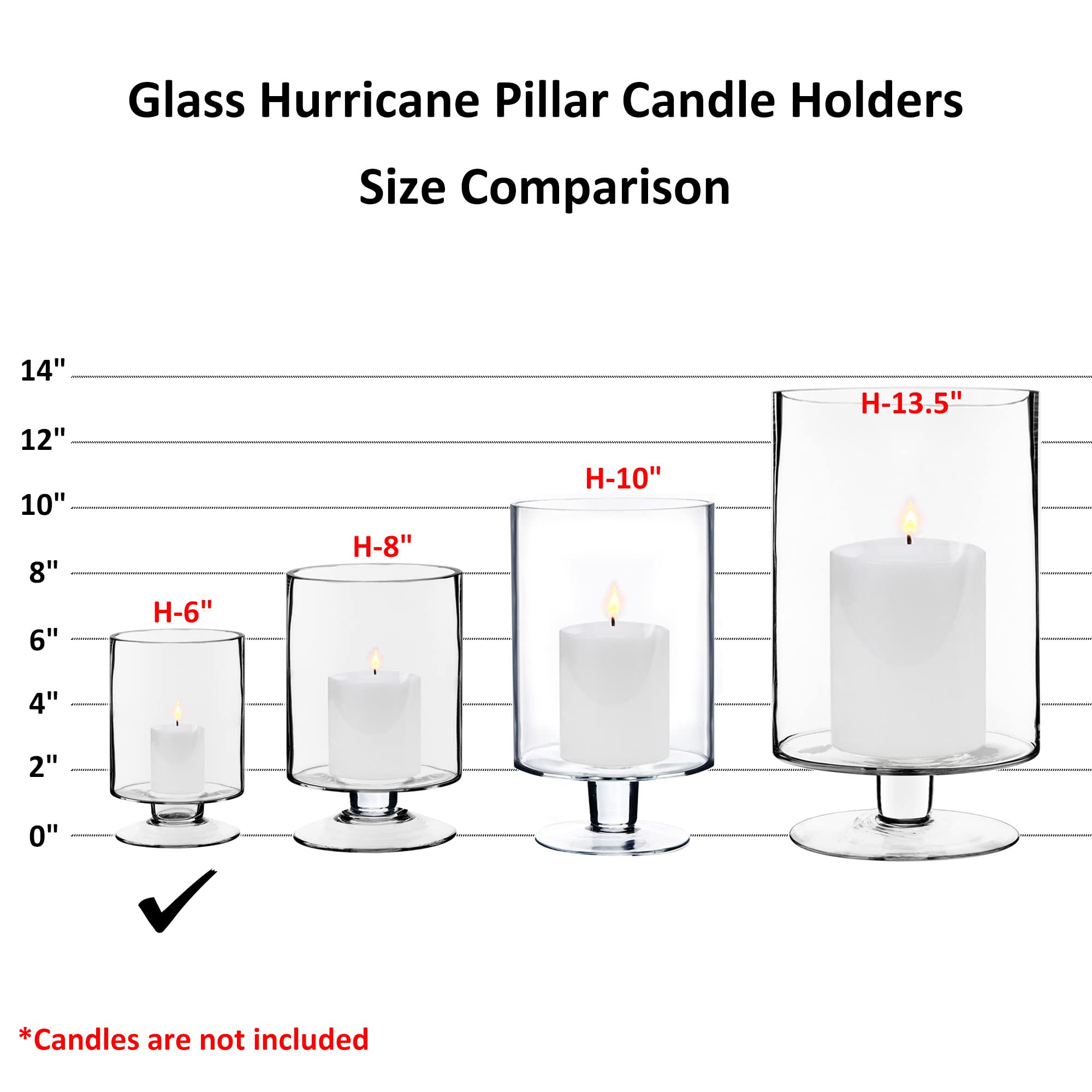 CYS EXCEL Glass Hurricane Pillar Candle Holder (H:6" W:3.75") | Multiple Size Choices Short Stem Candle Centerpieces | Stemmed Glass Cylinder Candle Vase