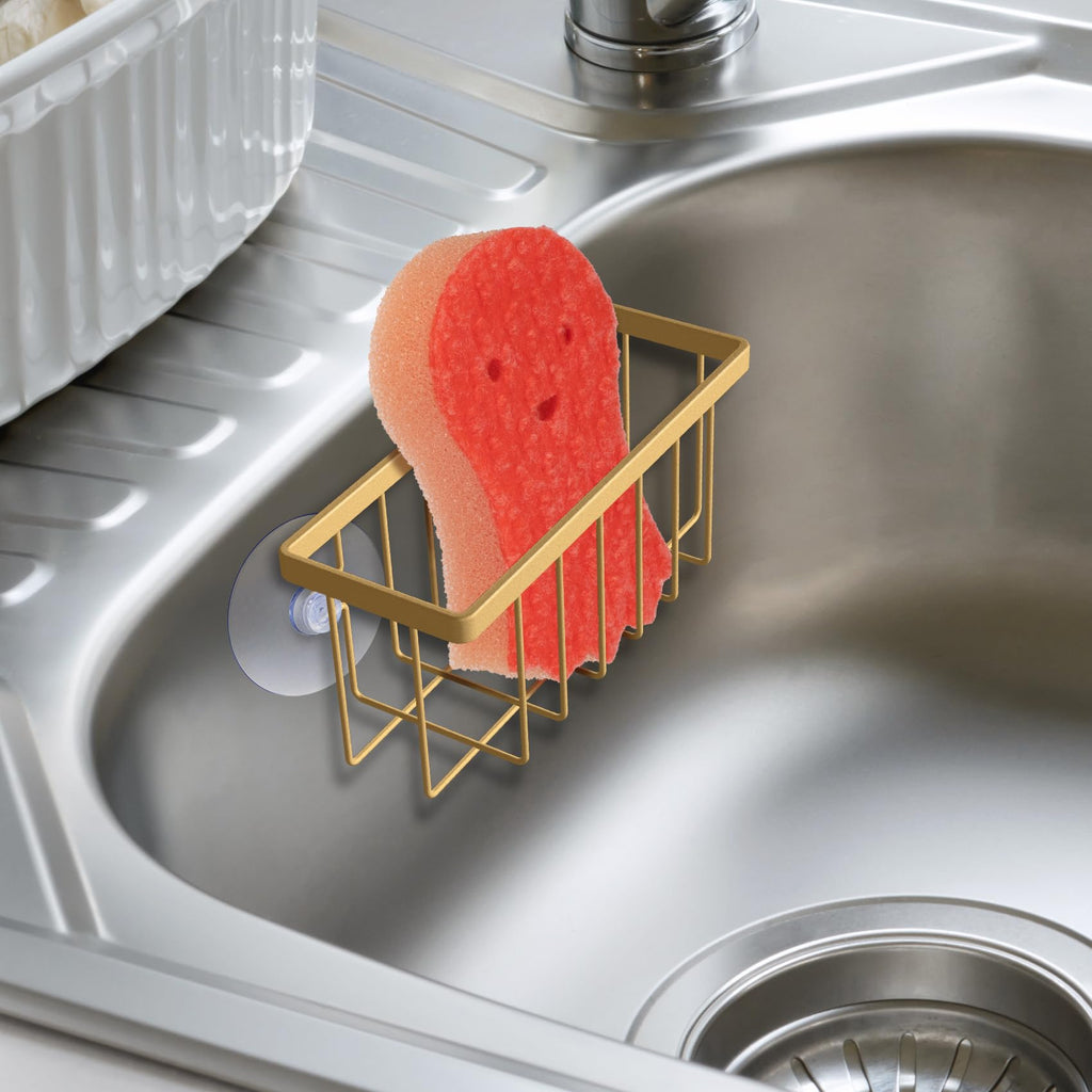 HLOOL Kitchen Sink Sponge Holder, Kitchen Sink Caddy, Sponge Holder for Kitchen Sink Suction, Dish Soap Holder (Black)