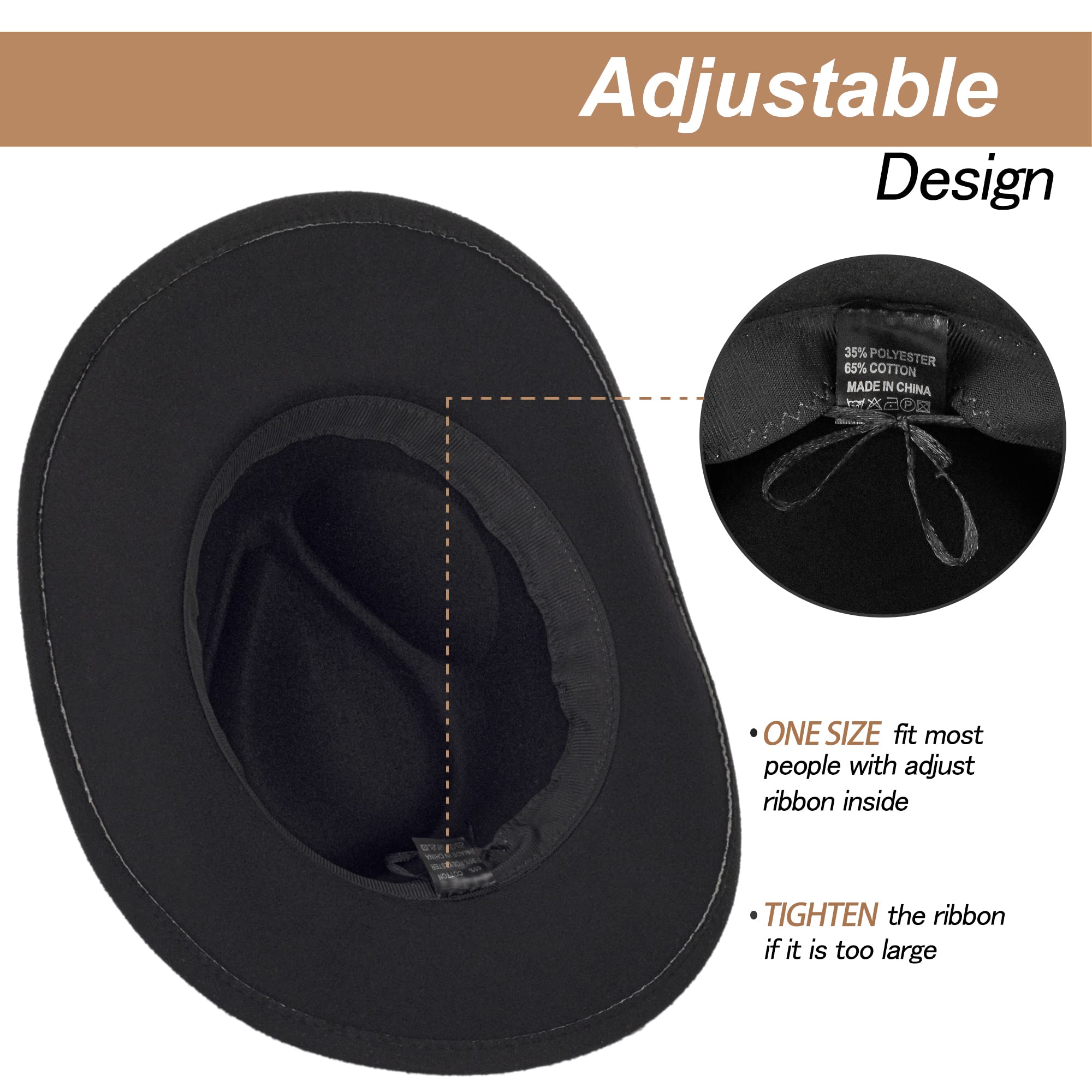 Eohak Womens Western Cowboy Hats Studded Pinched Western Cowgirl Hats Wide Brim Fedoras Hat with Belt Buckle (Size:Medium)