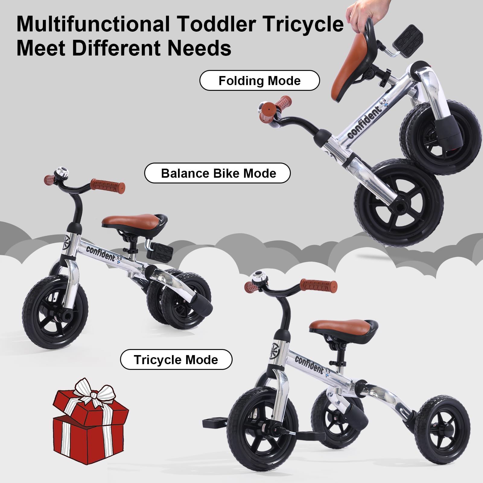 XPIY Tricycle for Toddlers Age 2-5 Years Old, 3 in 1 Folding Toddler Bike for Boys and Girls, Kids' Bike Trike with Detachable Pedal and Adjustable Seat (Blue)